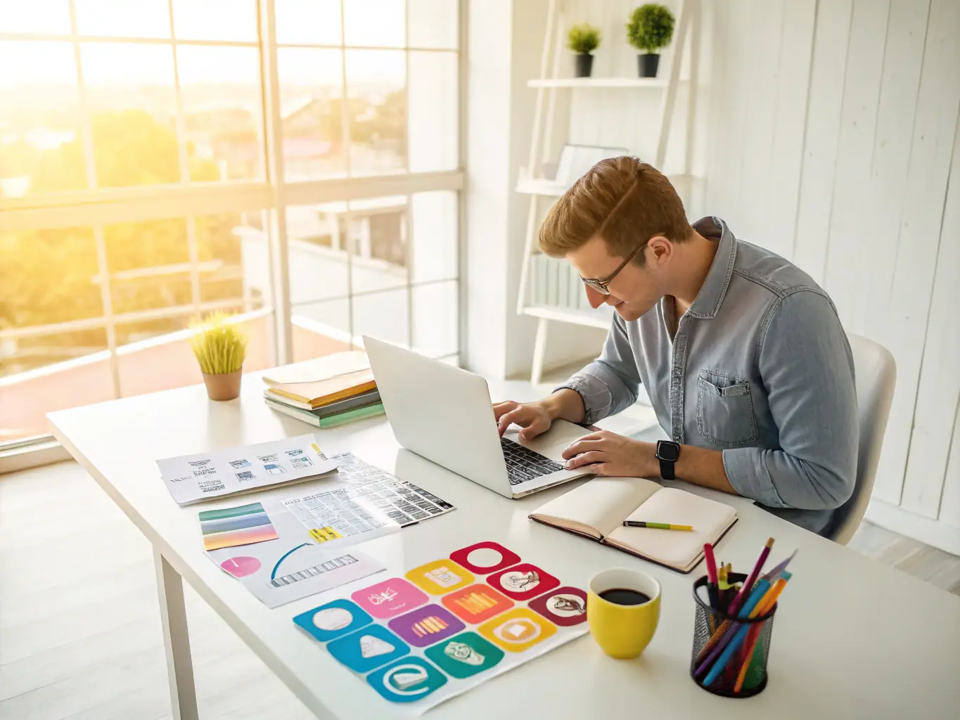 A freelancer using a secure online platform to manage their assets, with a focus on data security and financial control. The image conveys trust and professionalism.